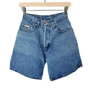 Vintage High Waisted Ribcage Button Fly Wedgie Mom Long Denim Jean Shorts - S/XS